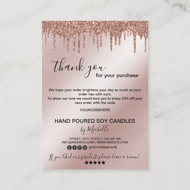 Candle Care Card Thank You Card Add Your Logo Drip (Back)