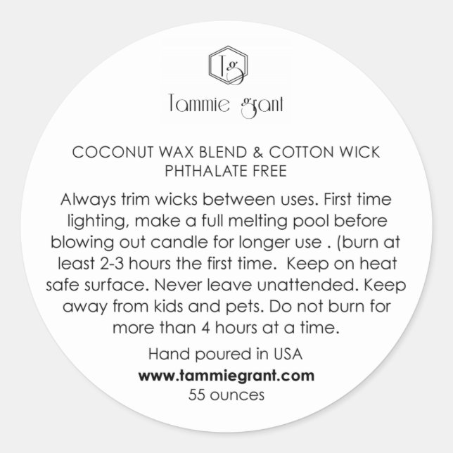 Candle care classic round sticker (Front)