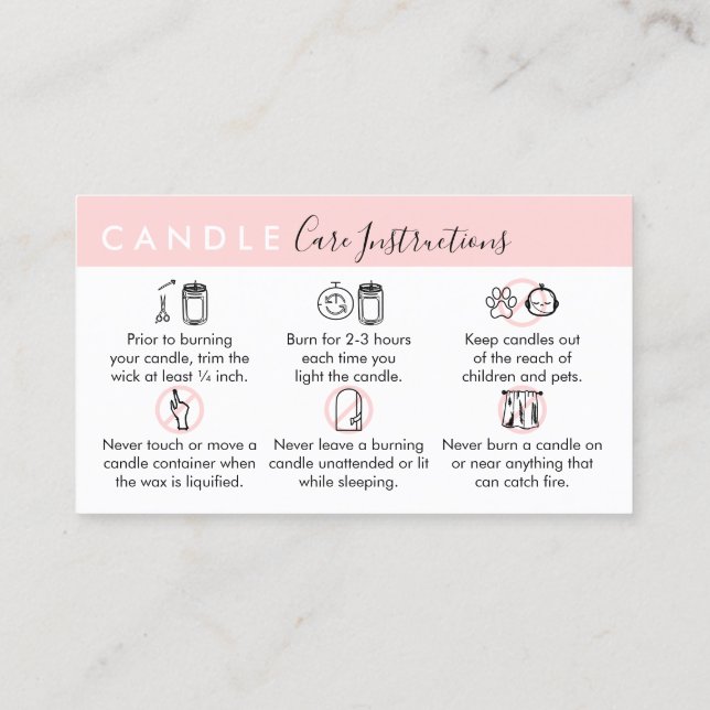 Candle Care Instructions Business Card (Back)