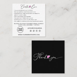 Candle Care Instructions & Customer Thank You Square Business Card