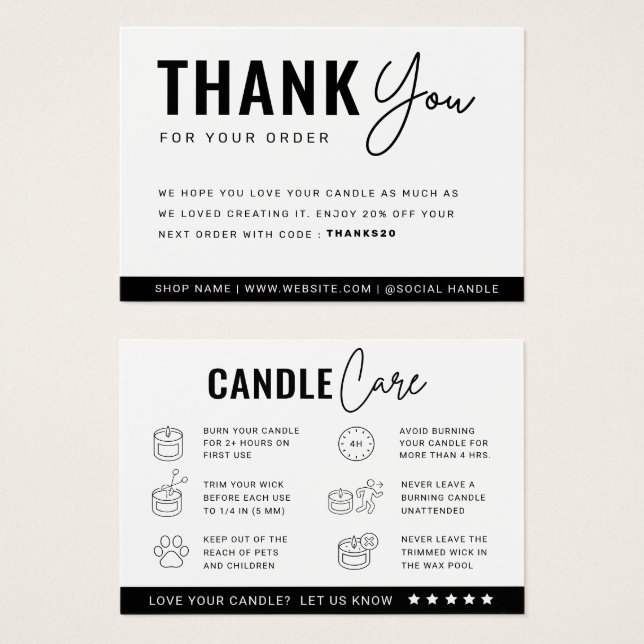 Candle Care Instructions Thank You Card (Front & Back)