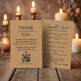 Candle Care Kraft Paper | Custom Icons |Thank You  Business Card