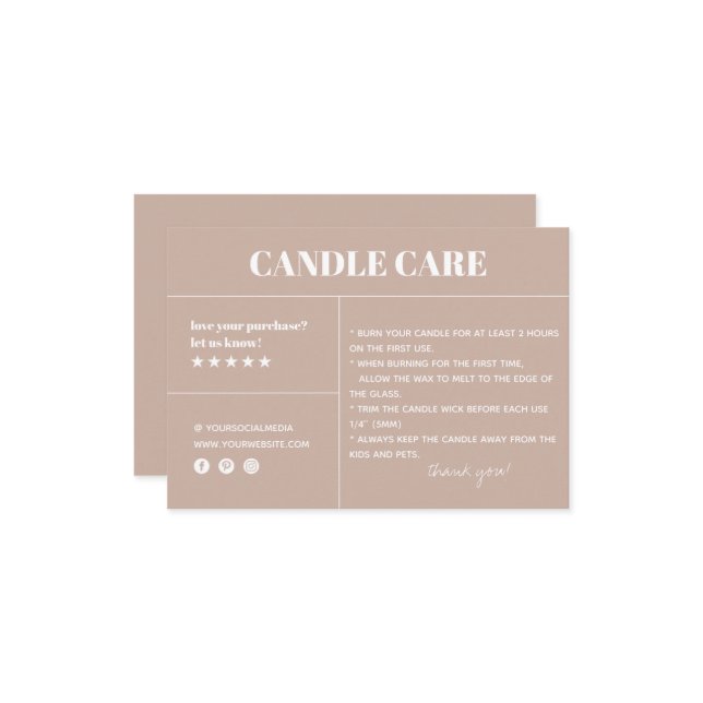 Candle Care Thank You Packaging Card (Front/Back In Situ)