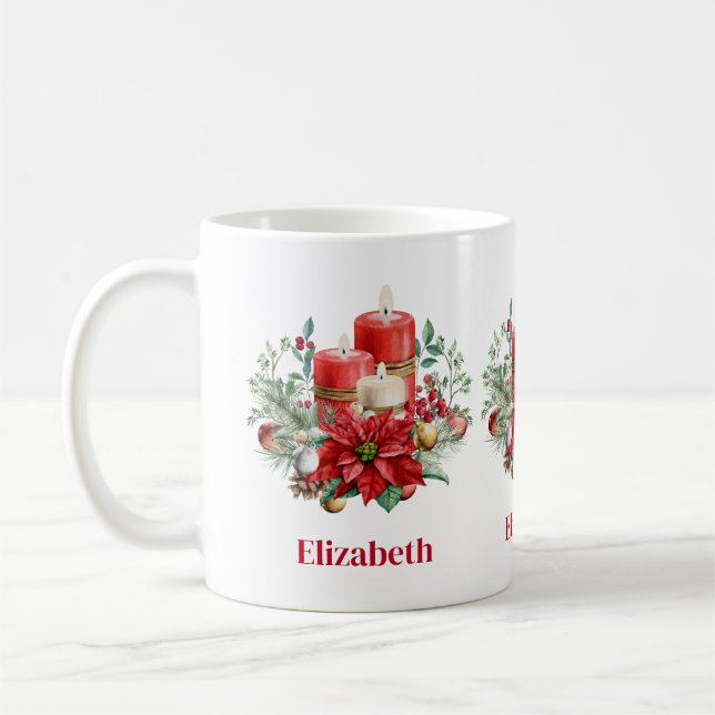 Candle Centerpiece with Poinsettia Flower Coffee Mug (Left)