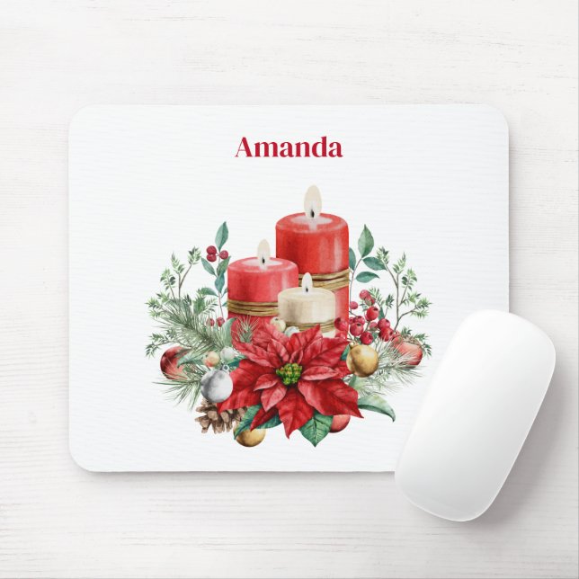 Candle Centerpiece with Poinsettia Flower Mouse Pad (With Mouse)