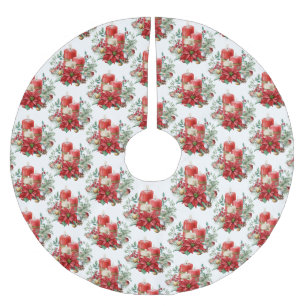 Candle Centerpiece with Poinsettia Flower Pattern Brushed Polyester Tree Skirt