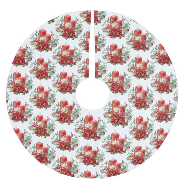 Candle Centerpiece with Poinsettia Flower Pattern Brushed Polyester Tree Skirt (Front)