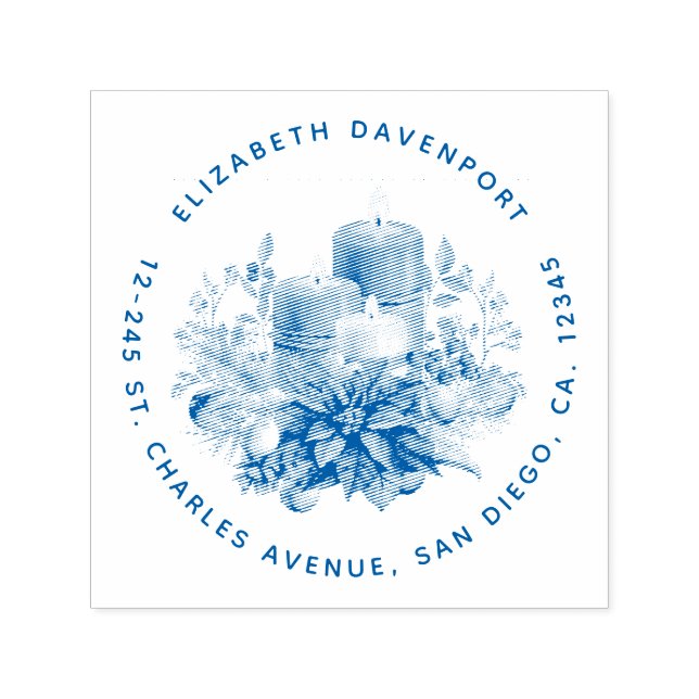 Candle Centerpiece with Poinsettia Flower Self-inking Stamp (Design)