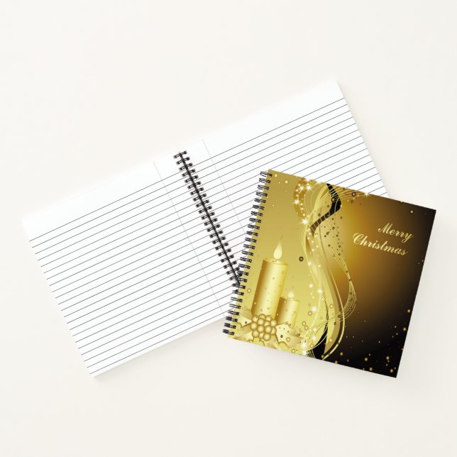 Candle Christmas Holly on Sparkling Background Notebook (Inside)