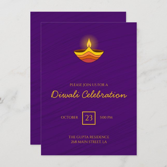 Candle Flame on Purple Background Invitation (Front/Back)