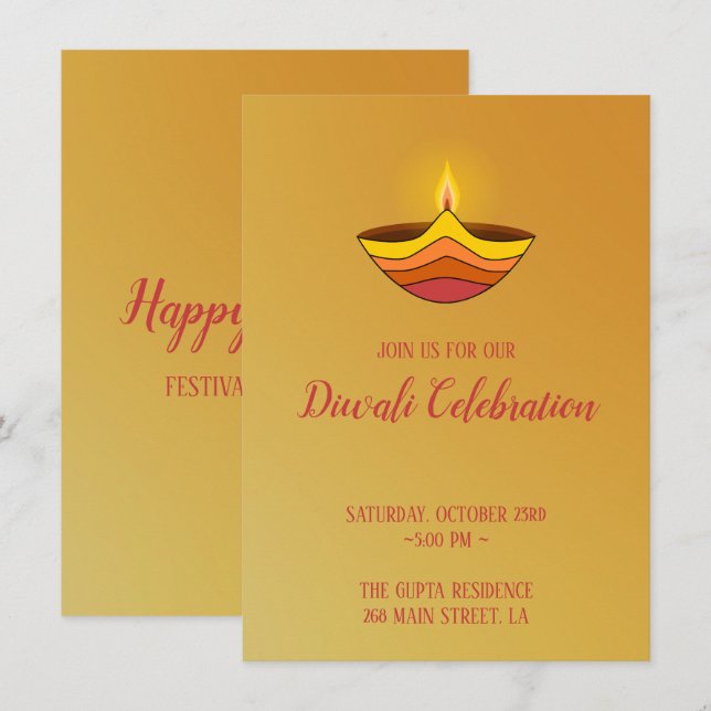 Candle Flame on Yellow Background Invitation (Front/Back)