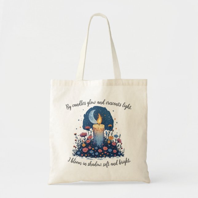Candle & Flowers Under the Moon Celestial Art Tote Bag (Front)