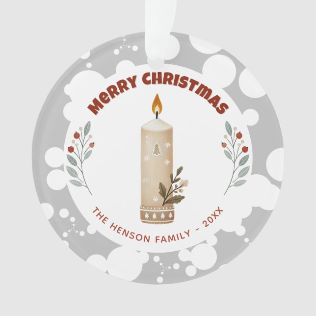 Candle Foliage Christmas Family Photo Holiday Ornament (Front)
