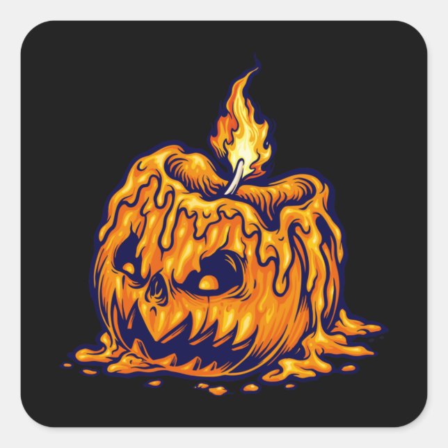 Candle head halloween pumpkin square sticker (Front)