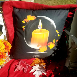 Candle Inside Crystal Bubble With Fall Leaves Throw Pillow