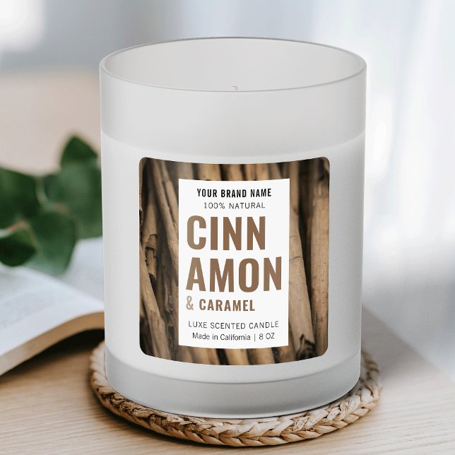 Candle Label With Photo Background Modern Elegant (Modern neutral beige and white square product label with custom image background)