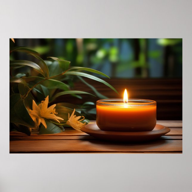 Candle Light Flowers Tranquil Peaceful  Poster (Front)