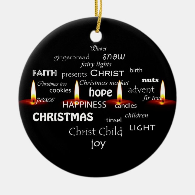 Candle Light Typography Ceramic Ornament (Front)