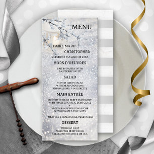 Candle Lit Lantern Sparkling Snow Wedding Menu