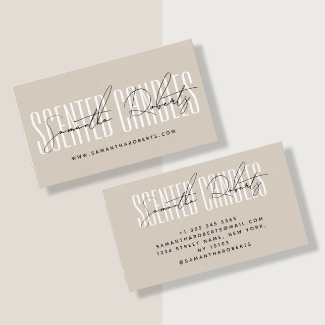 Candle maker modern typography script beige business card (Creator Uploaded)