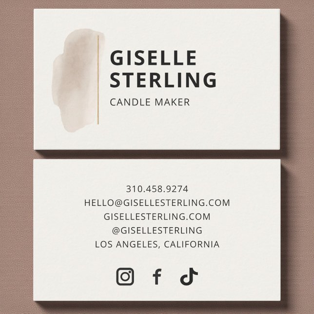 Candle Maker Neutral Beige Watercolor Elegant Business Card (Creator Uploaded)