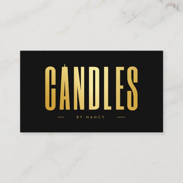 Candle maker QR Code Logo Black And Gold  Business Card (Front)