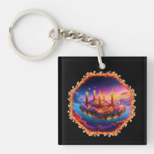 Candle Powered Space Vehicle In A Chaotic Sky Keychain