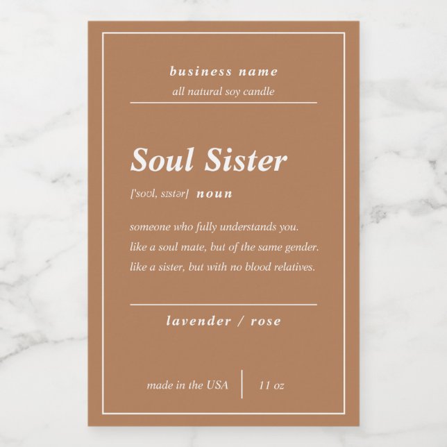 Candle Product Soul Sister Personalized Label  (Single Label)