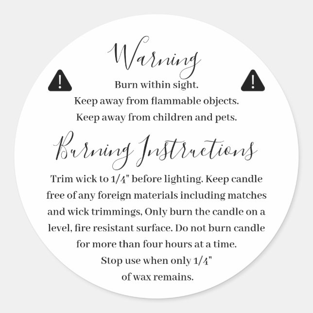 Candle Product Warning Label Design (Front)
