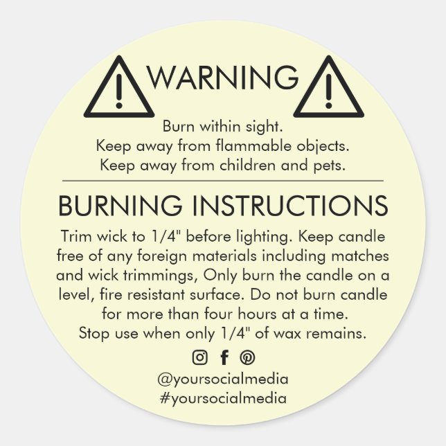 Candle Product Warning Label Design (Front)