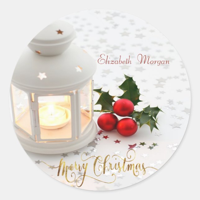 Candle, Stars Holiday  Classic Round Sticker (Front)