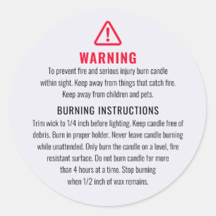 Candle Warning and Burning Instructions Label
