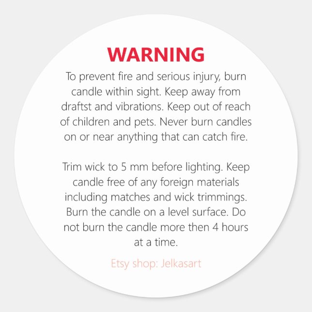 Candle warning label (Front)