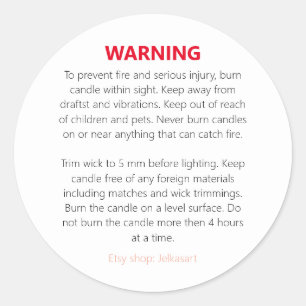 Candle warning label