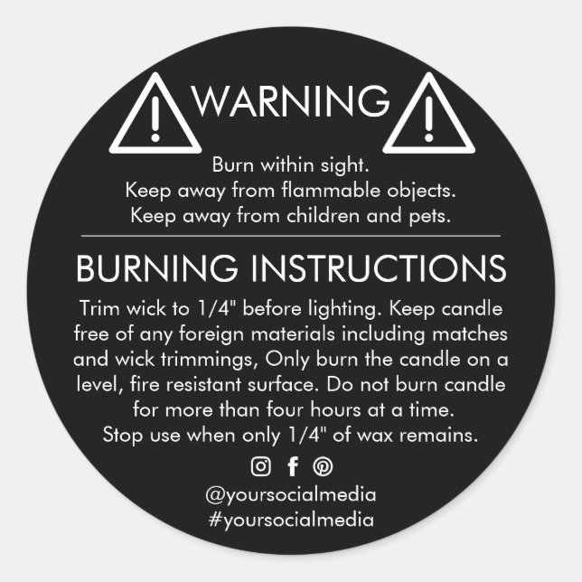 Candle Warning & Safety Instruction Label – Custom (Front)