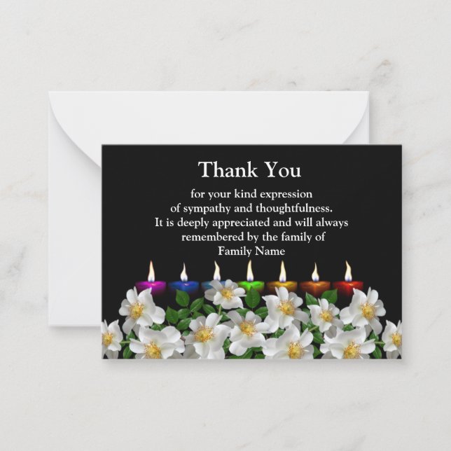 Candle White Flower After Funeral Thank You Cards (Front)