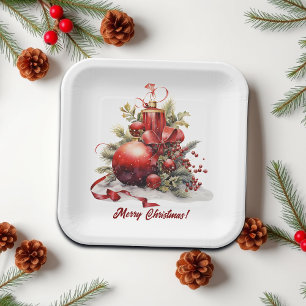 Candle Winter Berries Christmas Tree Ornament Paper Plate