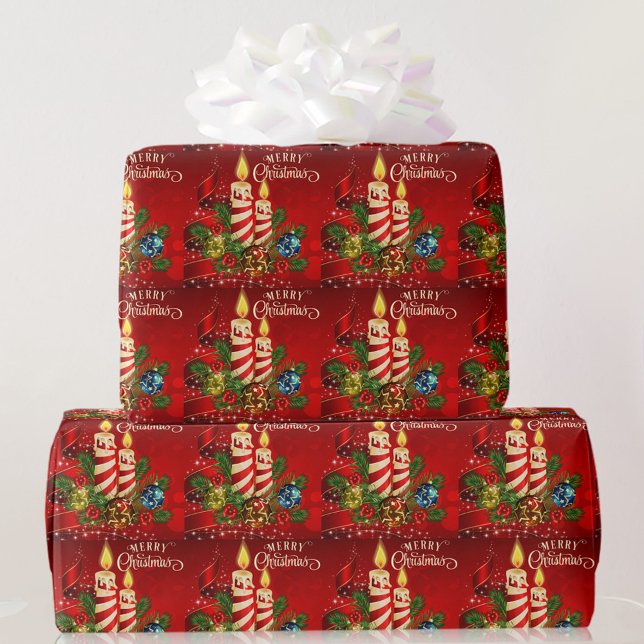 Candlelight Christmas Red, Candles, Pinecones Wrapping Paper (Creator Uploaded)