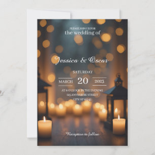 Candlelight Glow Moody Bokeh & Lantern Wedding Invitation