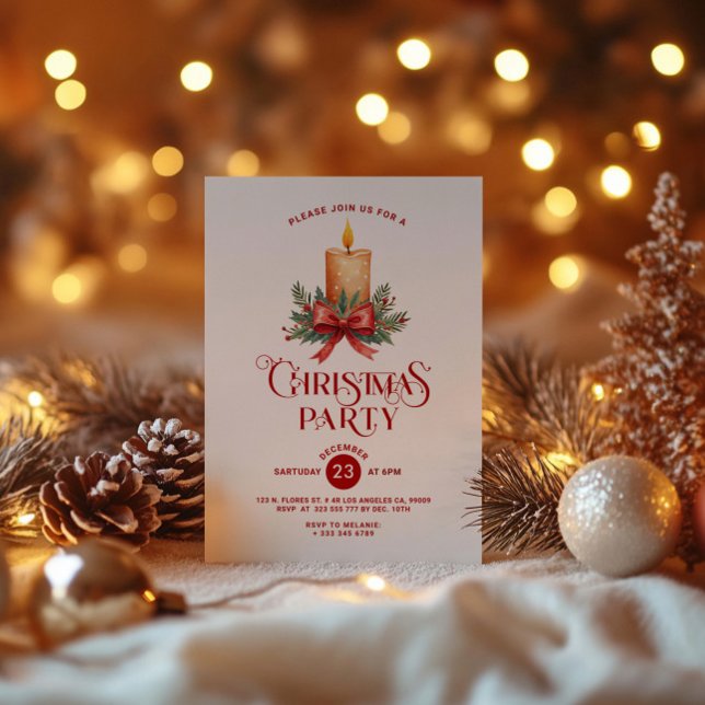 Candlelight with Red Bow Christmas Party Invite  (Creator Uploaded)