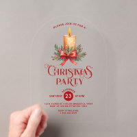Candlelight with Red Bow Christmas Party Invite