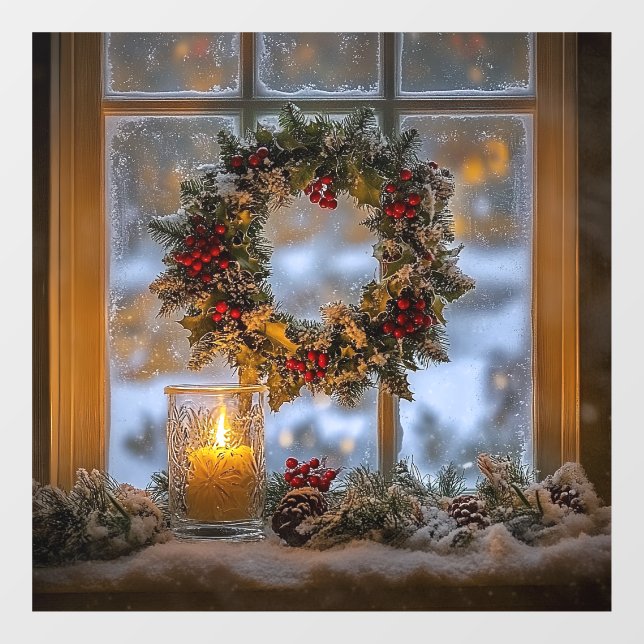 Candlelight Wreath Window Cling (Sheet)