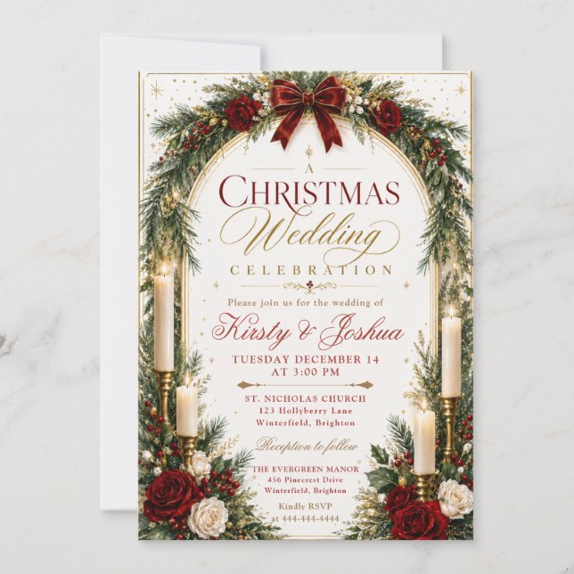 Candlelit Christmas Wedding Invitation (Front)