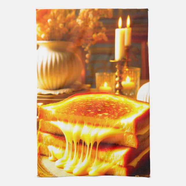 Candlelit Comfort Meal: Grilled Cheese Sandwich  Kitchen Towel (Vertical)