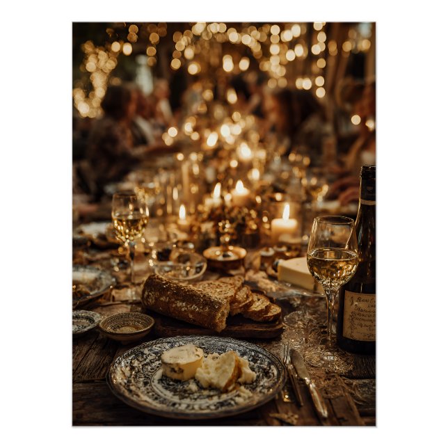 Candlelit Wine & Bread Feast Poster (Front)