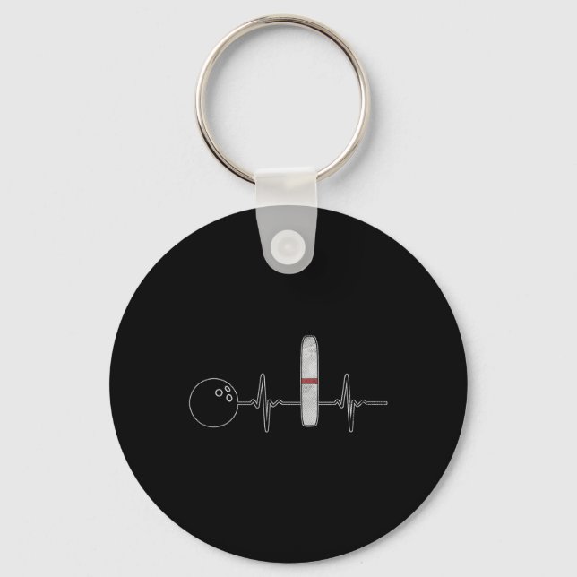 Candlepin Bowling Funny Heartbeat Bowler  Keychain (Front)