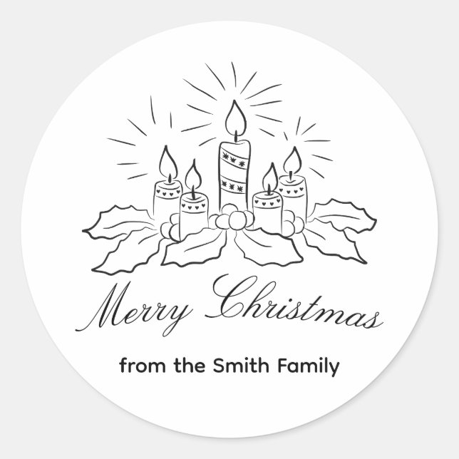 Candles and Holly Script Christmas sticker (Front)