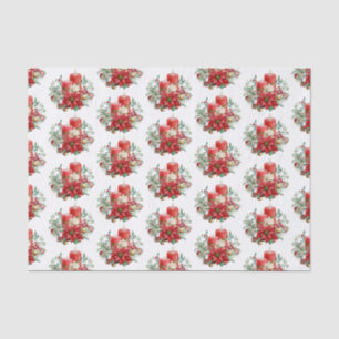 Candles and Poinsettia Bouquet Christmas Pattern Tissue Paper