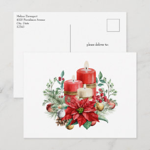 Candles and Poinsettia Bouquet Christmas Postcard