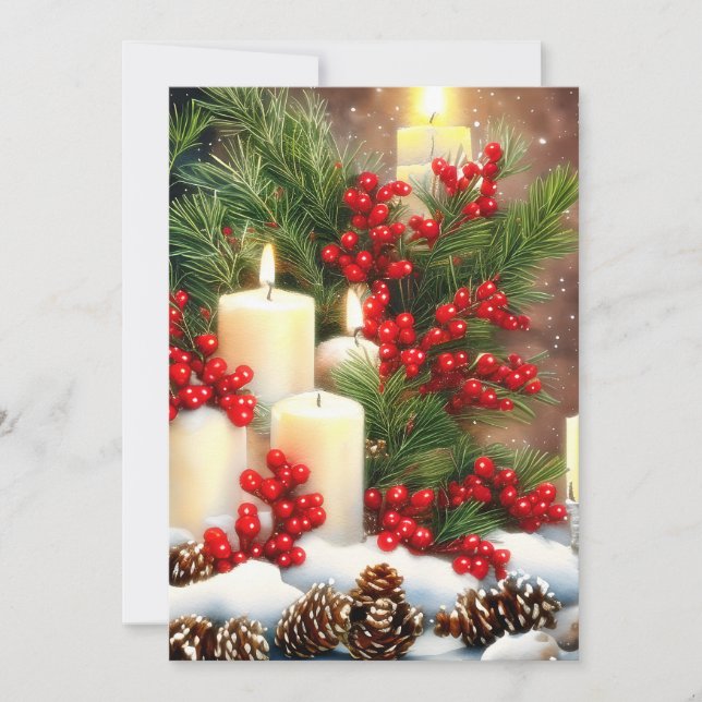 Candles berries and cones budget mini Christmas Holiday Card (Front)